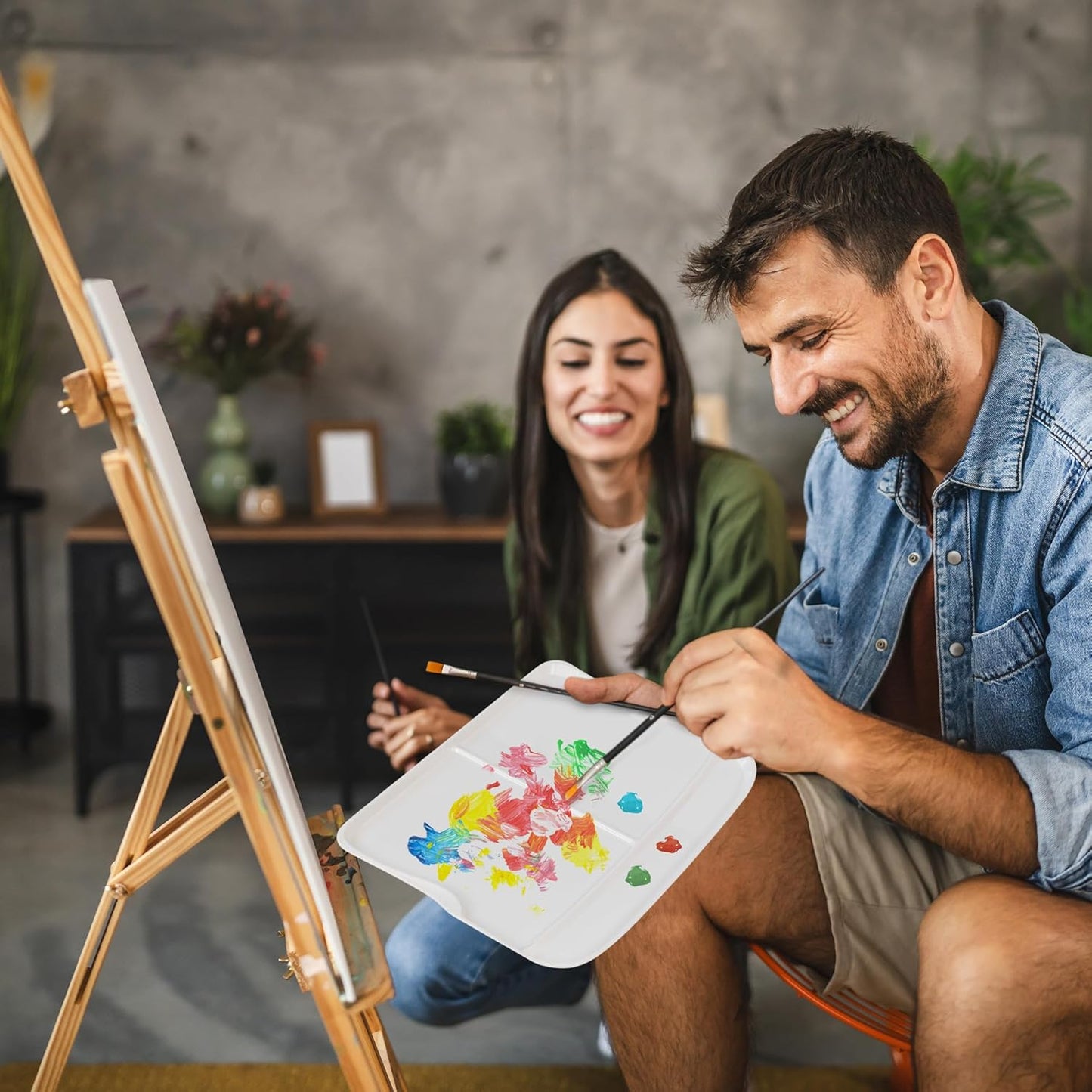 DUGATO Large Rectangular Paint Palettes (2 Pack, 13.8x9 inches) - 3 XL Well Plastic Mixing Trays for Acrylic, Oil, Watercolor & Gouache