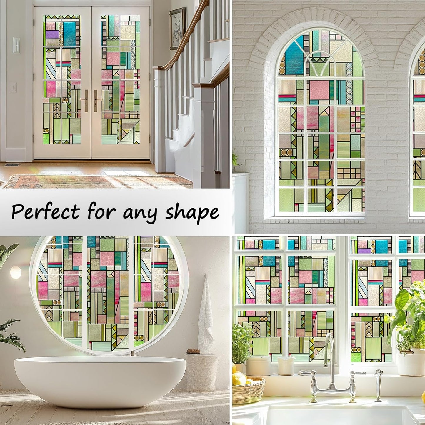 3D Stained Glass Window Privacy Film, Heat Control UV Blocking Static Cling Decorative Window Film for Bathroom,Front Door,Home Non Adhesive 35.4 x 78.7 inches Colorful Abstraction
