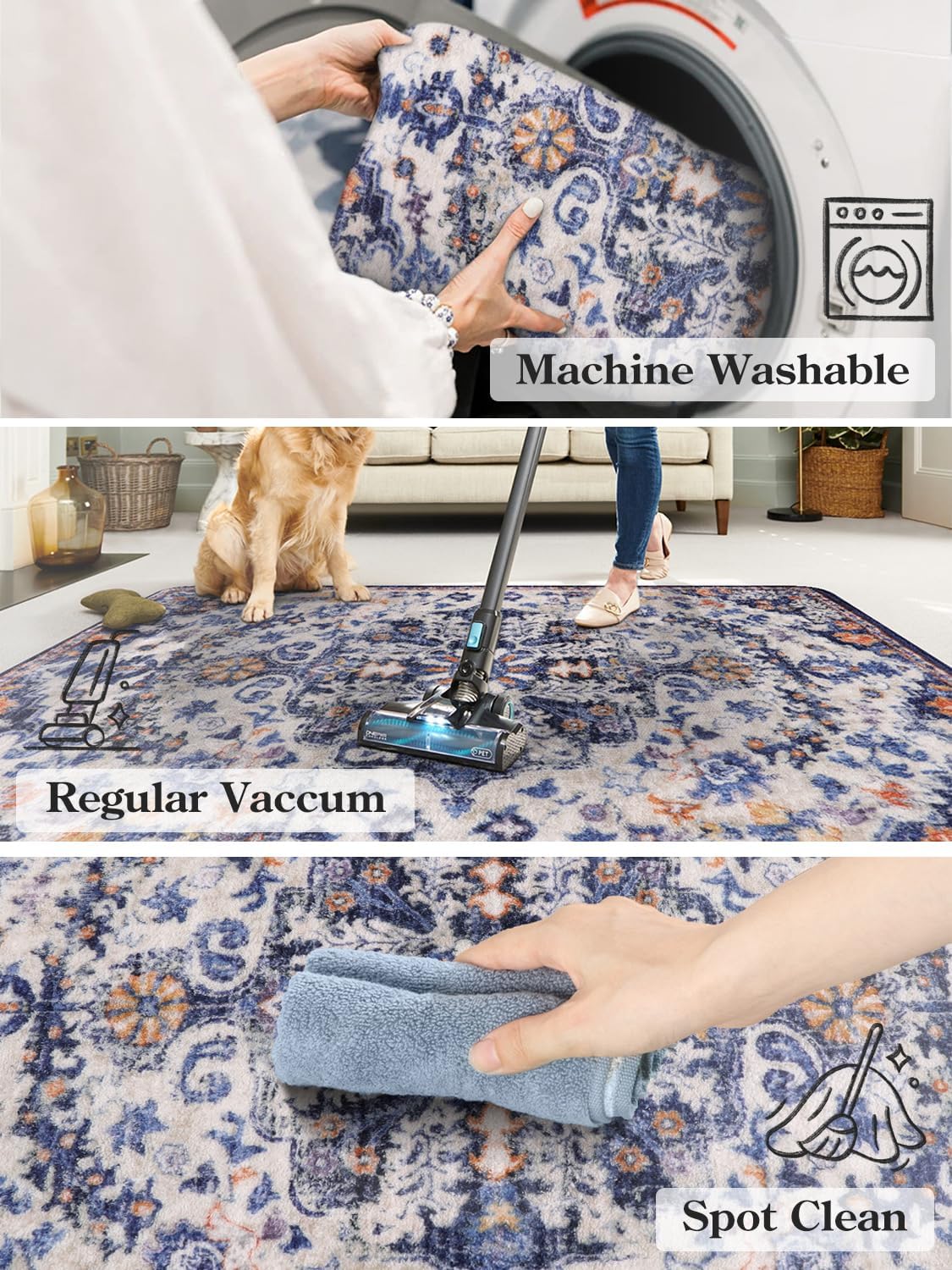 Lahome Runner Rugs for Hallway 2'8"x8', Kitchen Runner Rugs Non Skid Washable, Bohemian Non Shedding Low Pile Printed Indoor Throw Carpet Runners for Entryway Bathroom Laundry, Blue Purple/Multi