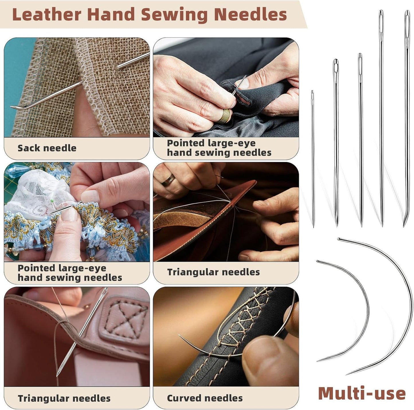 Ftyiwu Waxed Thread, Upholstery Needle and Thread 32 Yards with 7PCS Hand Sewing Needles for Home Upholstery Carpet Canvas Repair Leather Sewing (Khaki)