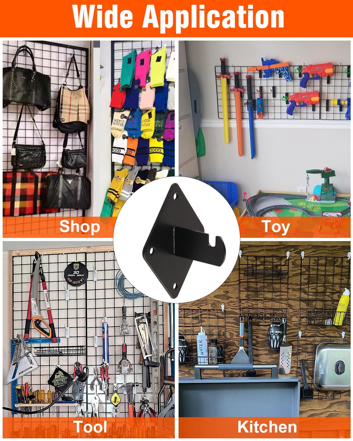 Gridwall Mount Brackets, 30 Pcs Wall Grid Panel Accessory with 150Pcs Wall Mount Screws and 4 Pcs S Hooks for Wire Wall Grid Clothing Store Cloakroom Retail Display Wall Organization.