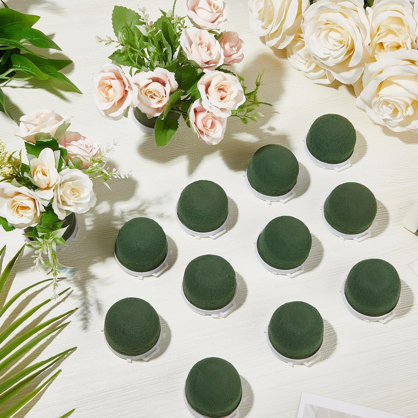 Tessco 36 Pcs Mini Floral Foam Holder Round Floral Foam with Green Arrangement Wire Arrangement Supplies for Table Wedding Wine Bottle Decor