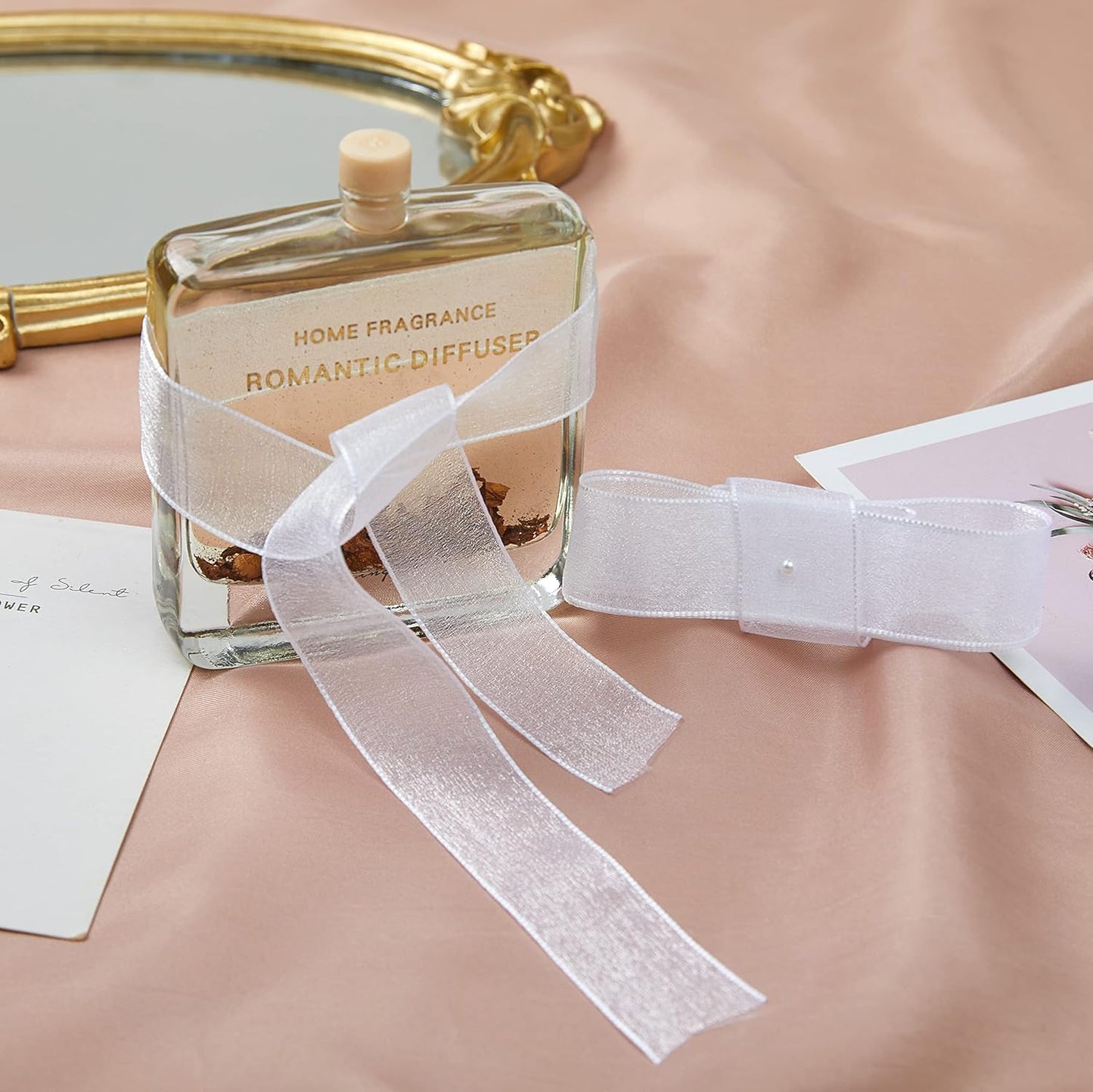 1 Inch Wide Sheer Chiffon Ribbon - Pearl Silk Woven Ribbon Suitable for Gift Wrapping, Wedding Decor, Home Decor, Girl Hair Accessories Handmade DIY (25 Yards/roll) (White)