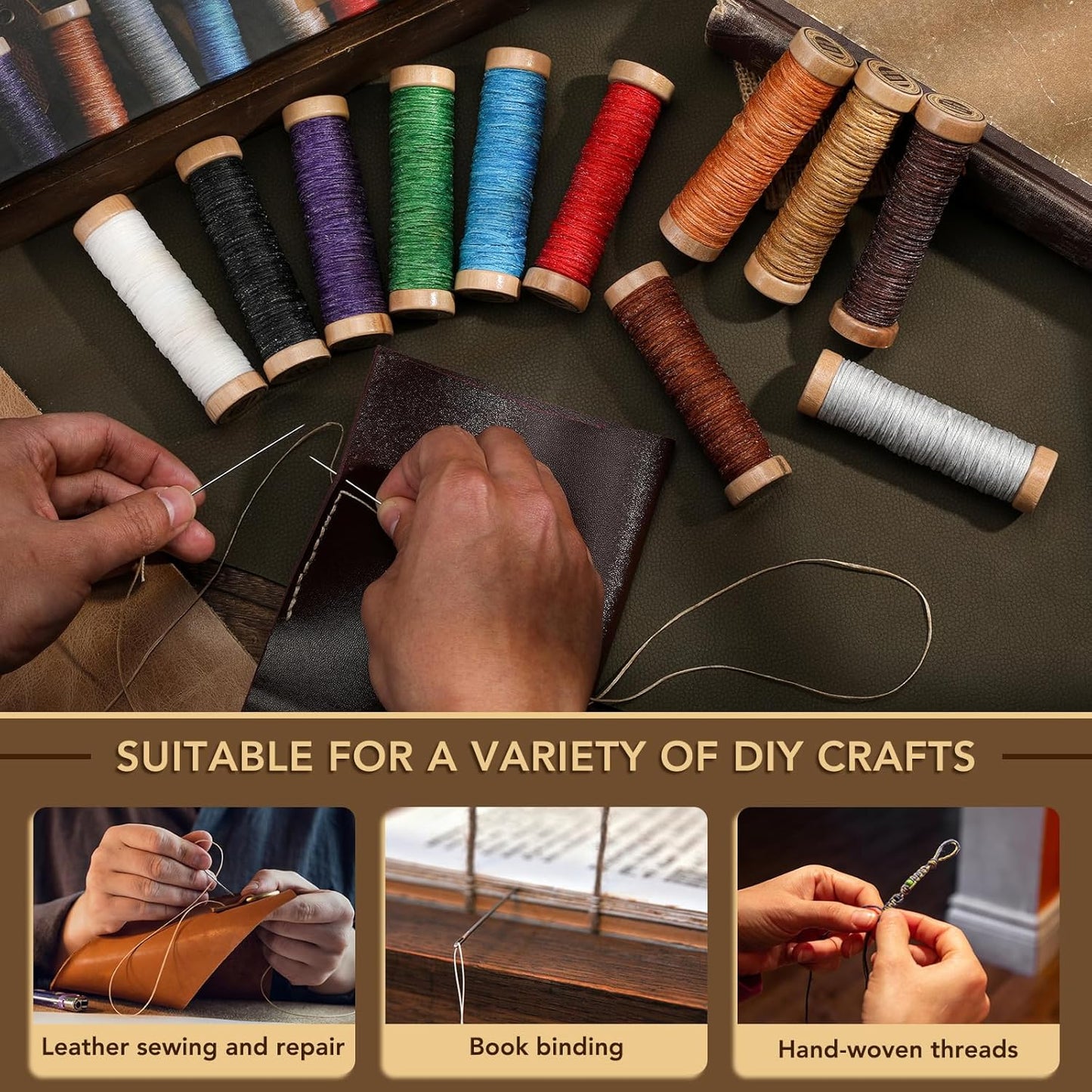 12 Colors Waxed Thread for Leather Sewing, 660 Yards Flat Leather Sewing Thread, 150D Waxed Cord for Stitching Repairing Book Binding Canvas Sofa Furniture