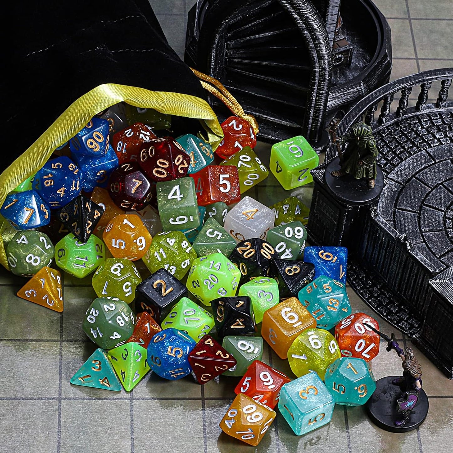 CiaraQ DND dice Set 10x7 Polyhedral Dice (70 pcs) for Dungeons and Dragons RPG MTG Role Playing Table Games with 1 Drawstring Bag