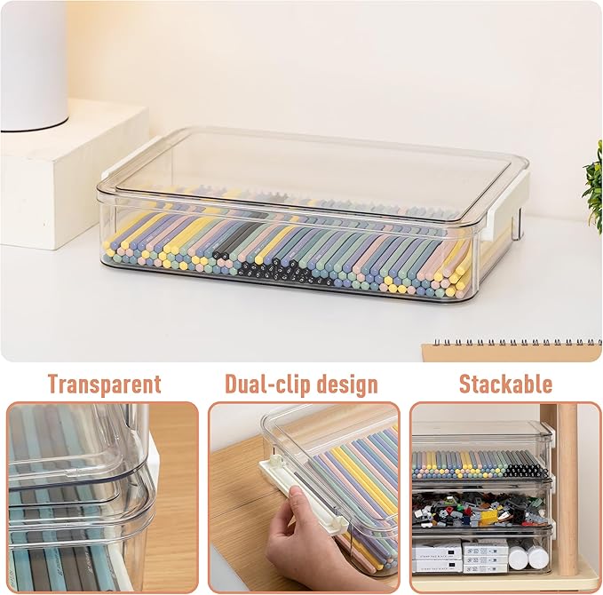 Citylife 3 PCS 9 x 13 Plastic Storage Bins with Lids and Latches, Portable Art Supply Storage Organizer, Paper Storage Box for Organizing A4 Paper, Letters, Documents, Art Supplies, and Crafts