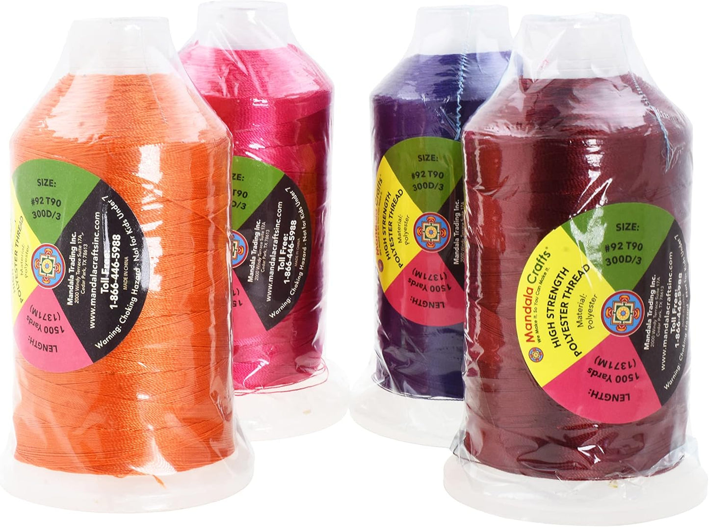 Mandala Crafts Maroon Purple Orange Hot Pink Heavy Duty Thread - 6000 Yds Tex 90 Thread - Bonded Polyester Thread Outdoor Marine Upholstery Threads