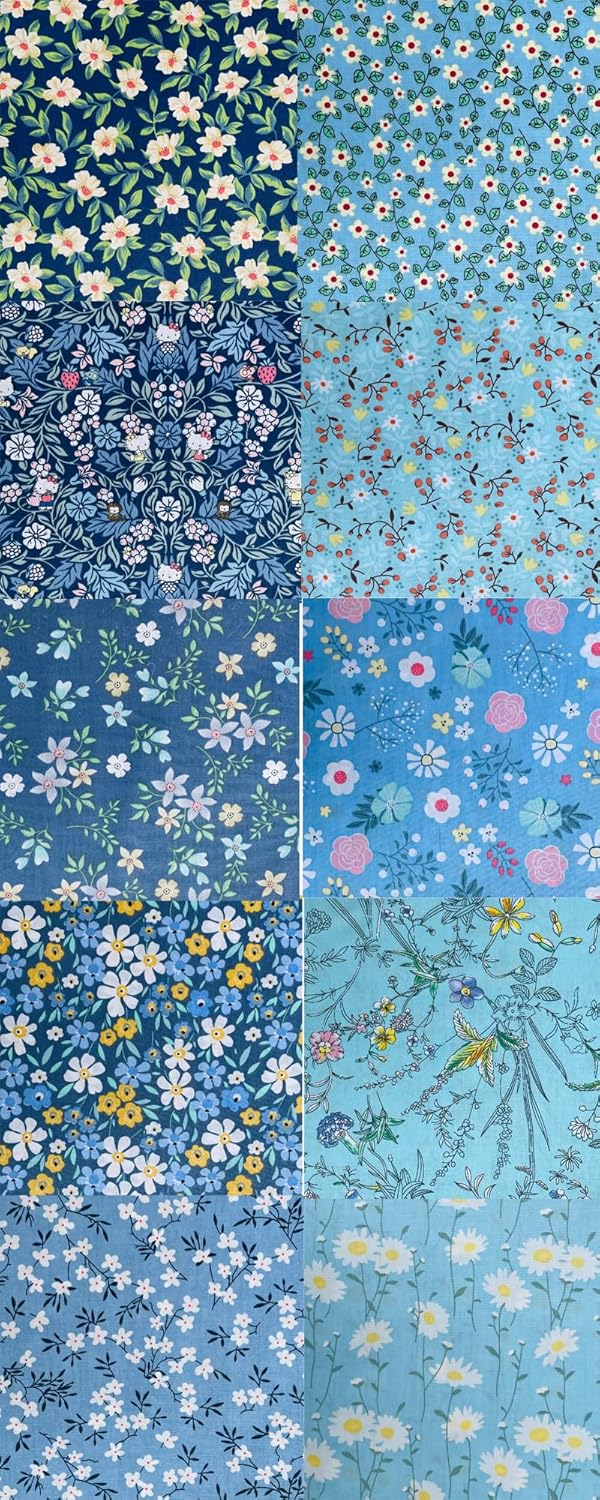 HANPATQUI 50PCS 5 x 5 inch Blue Printed 100% Cotton Fat Quarters Fabric for Sewing and Quilting Bundles Precut Fabric Square for DIY Craft Patchwork