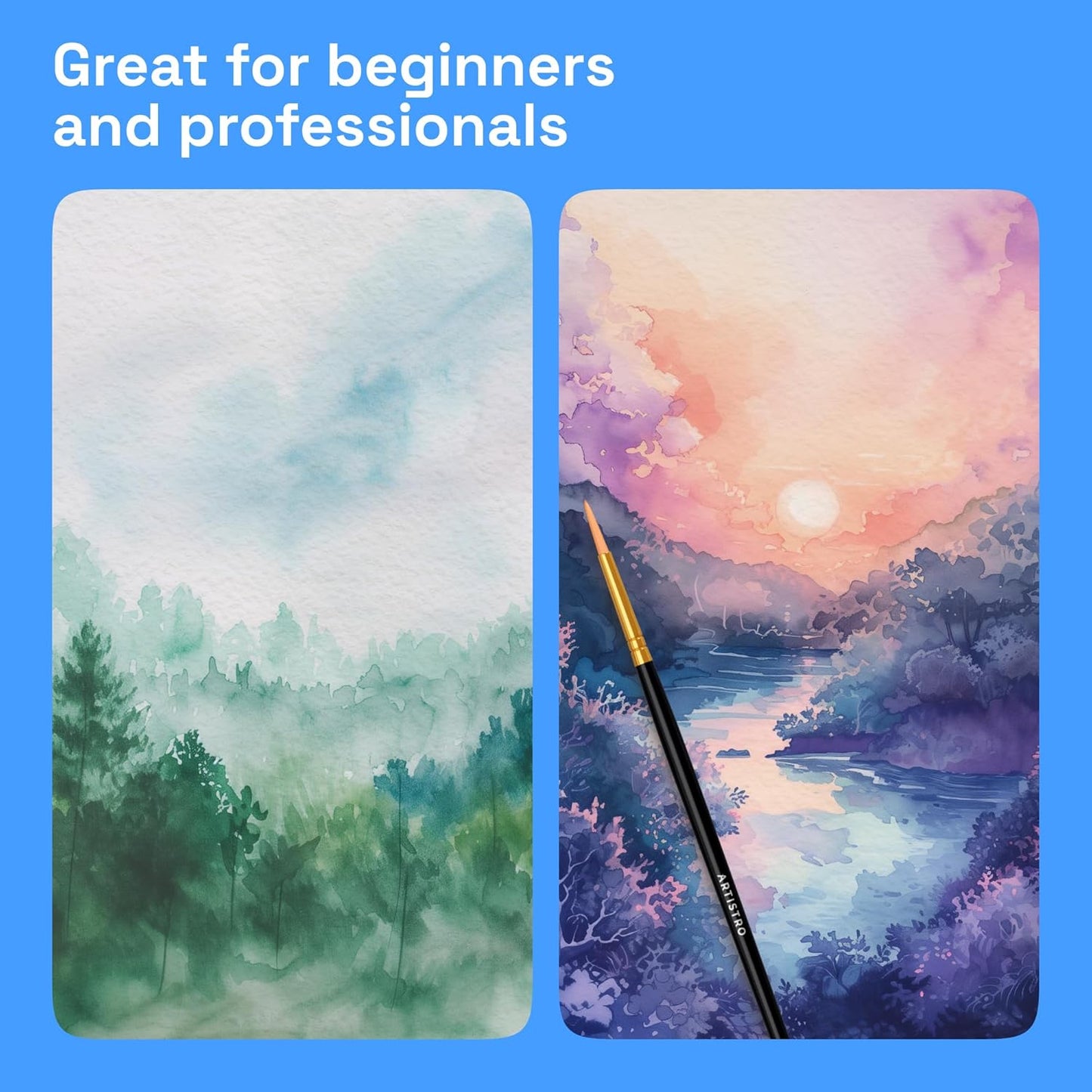 ARTISTRO Watercolor Paint Set in Portable Box, Includes Metallic and Fluorescent Paints, 2 x Brushes, Watercolour Paper, Acrylic Markers, Travel kit for Artist and Beginners