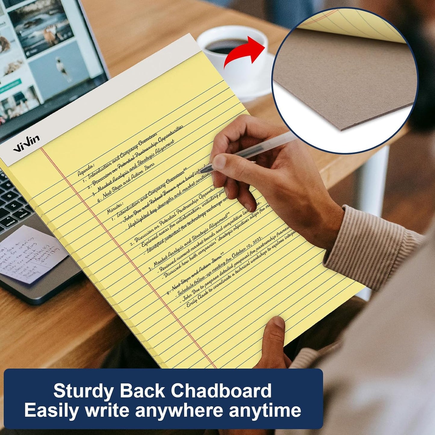 ViVin Legal Pads 8.5 x 11 Inch, Wide Ruled Note Pads, 6 Pack, 50 Sheet/Pad, Notepads for Office Home School, 300 Sheets, Perforated Writing Pads, Canary Yellow Paper