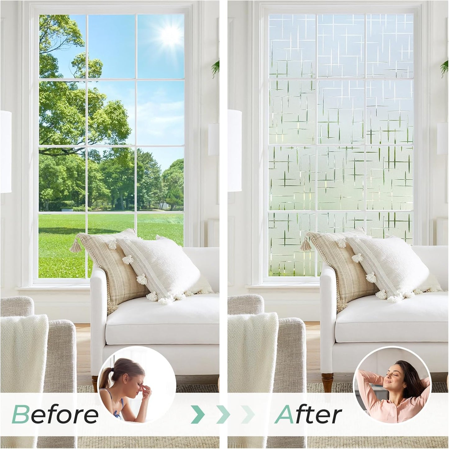 DOWELL Window Privacy Film Frosted Glass Window Film, Sun Blocking Non-Adhesive Glass Cling, Decorative Door Sticker, Self Static-Cling Tint Covering for Home Office, Cross Pattern 23.6" x 78.7"