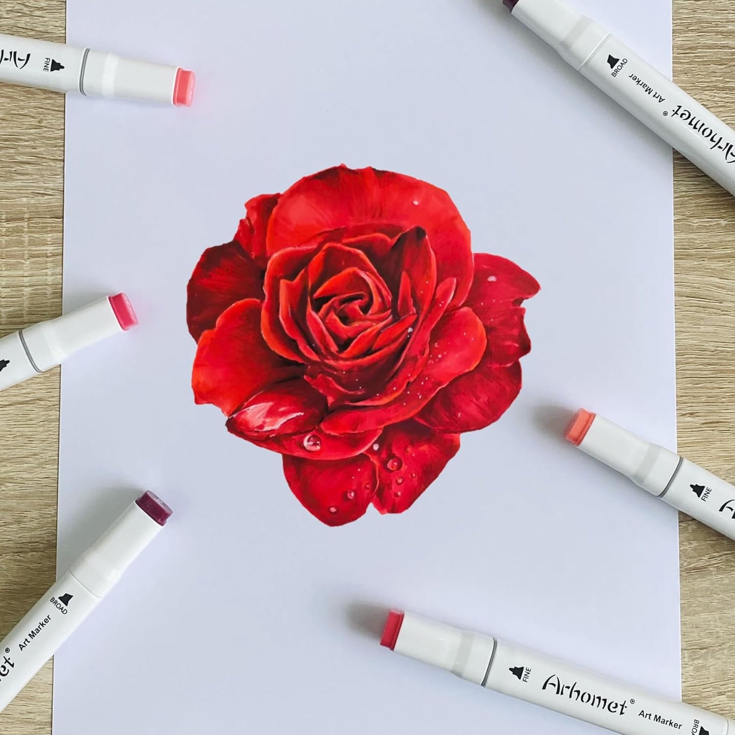 6 Colors Red Rose Flower Colors Alcohol Markers Set, Dual Tips Art Markers Drawing Sketched Double Tipped for Adults Beginner Kids (Red)