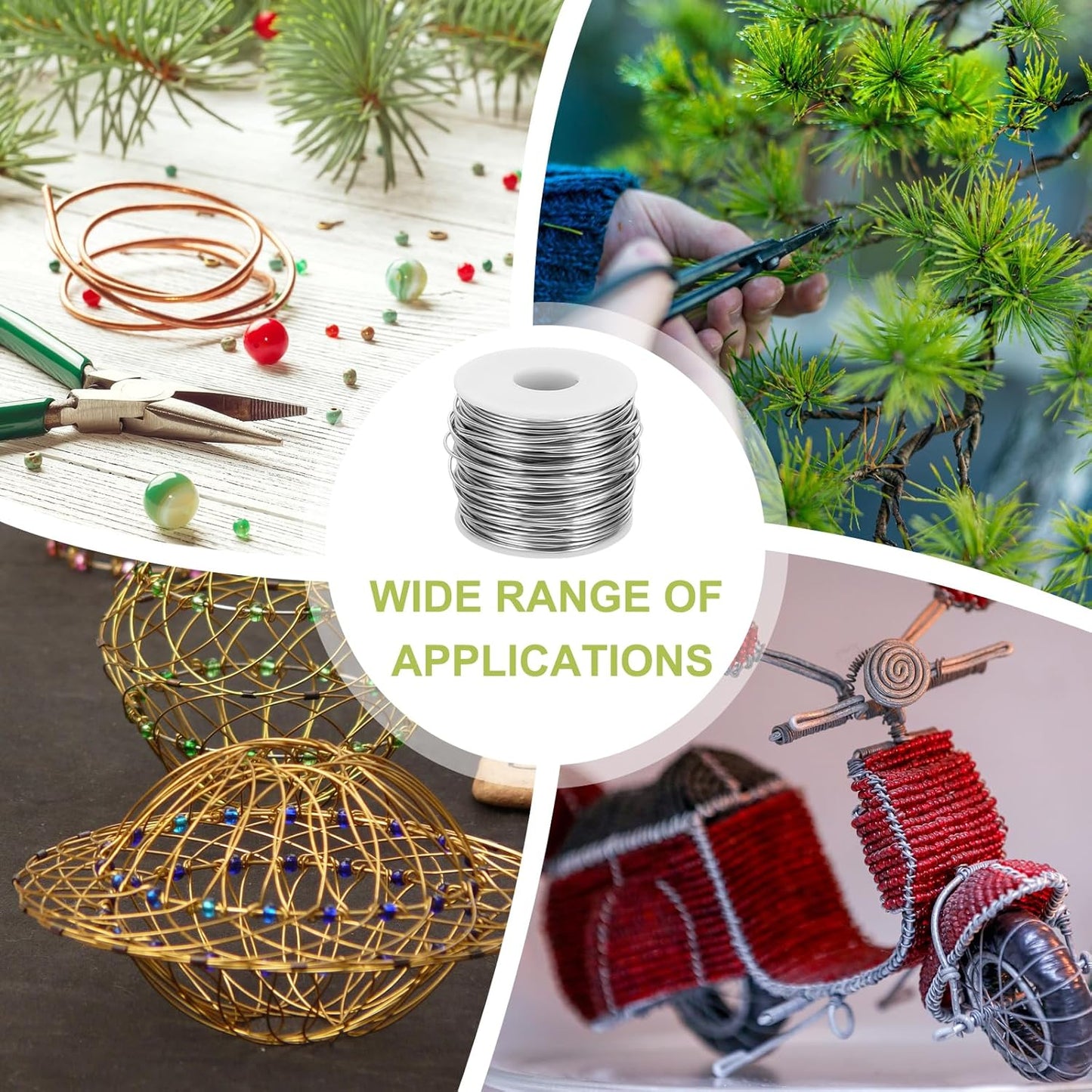 MECCANIXITY 15 Gauge Anodized Aluminum Craft Wire Bendable Bonsai Training Wire 223 Feet 1.5mm for Sculpting Crafts Wreath Floral Beading Jewelry Making, Silver Tone