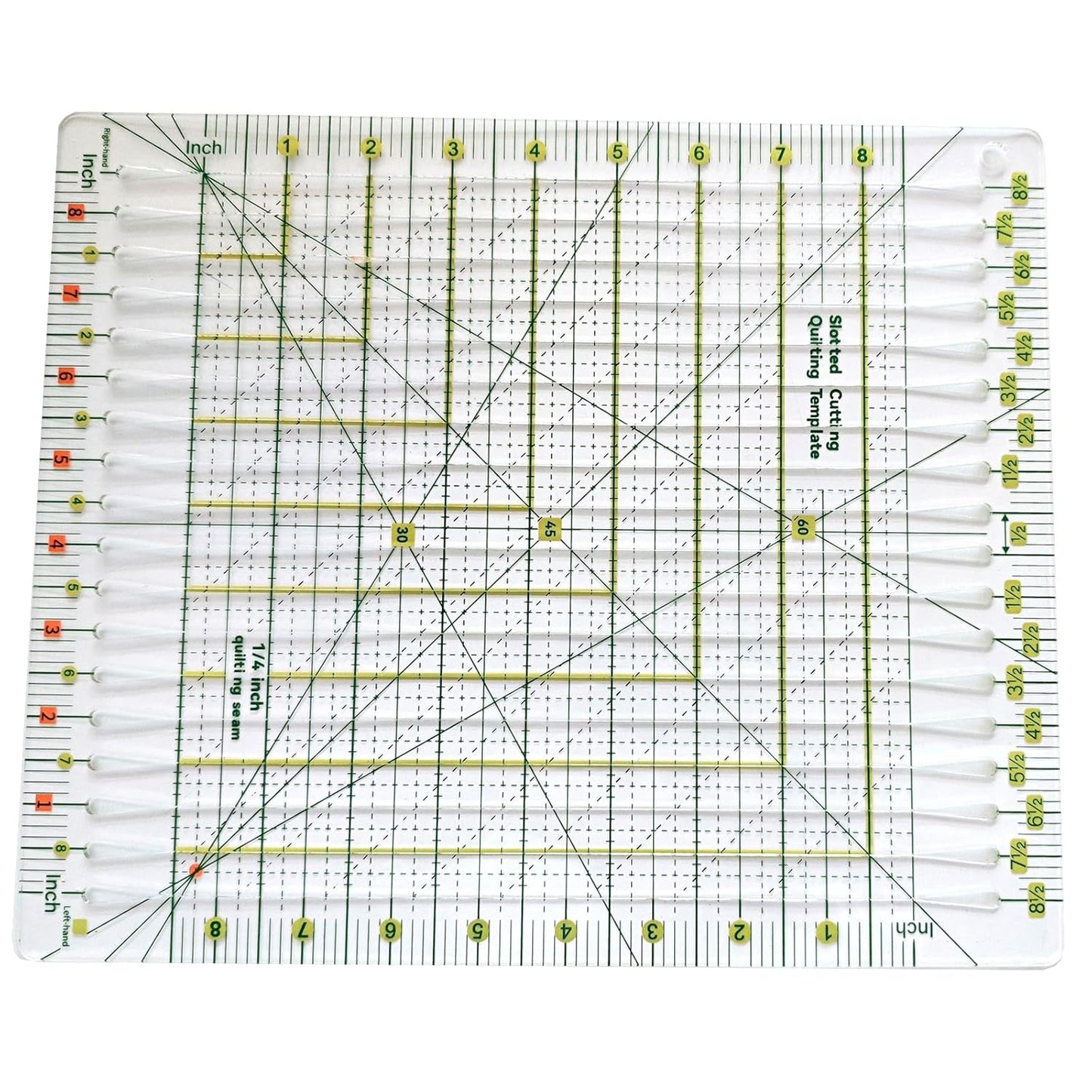 8.5"x8.5" Acrylic Quilting Ruler Durable Patchwork Ruler, Slotted Rulers for Quilting Fabric Cutting Crafts 1/4 Inch Quilting Seam