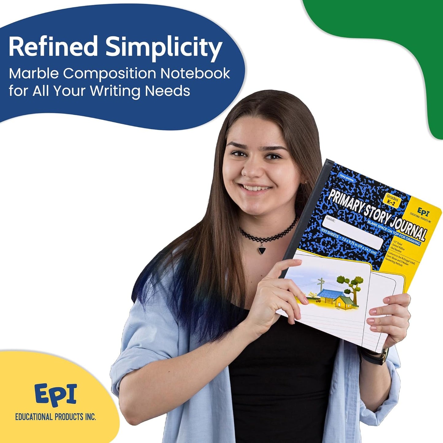 EPI Marble Hardcover Primary Ruled Composition Notebook | 200 Pages (100 Sheets), 9.75 x 7.5 in, Sturdy Sewn Binding | School, Office, Journaling, Notes - 12 Pack