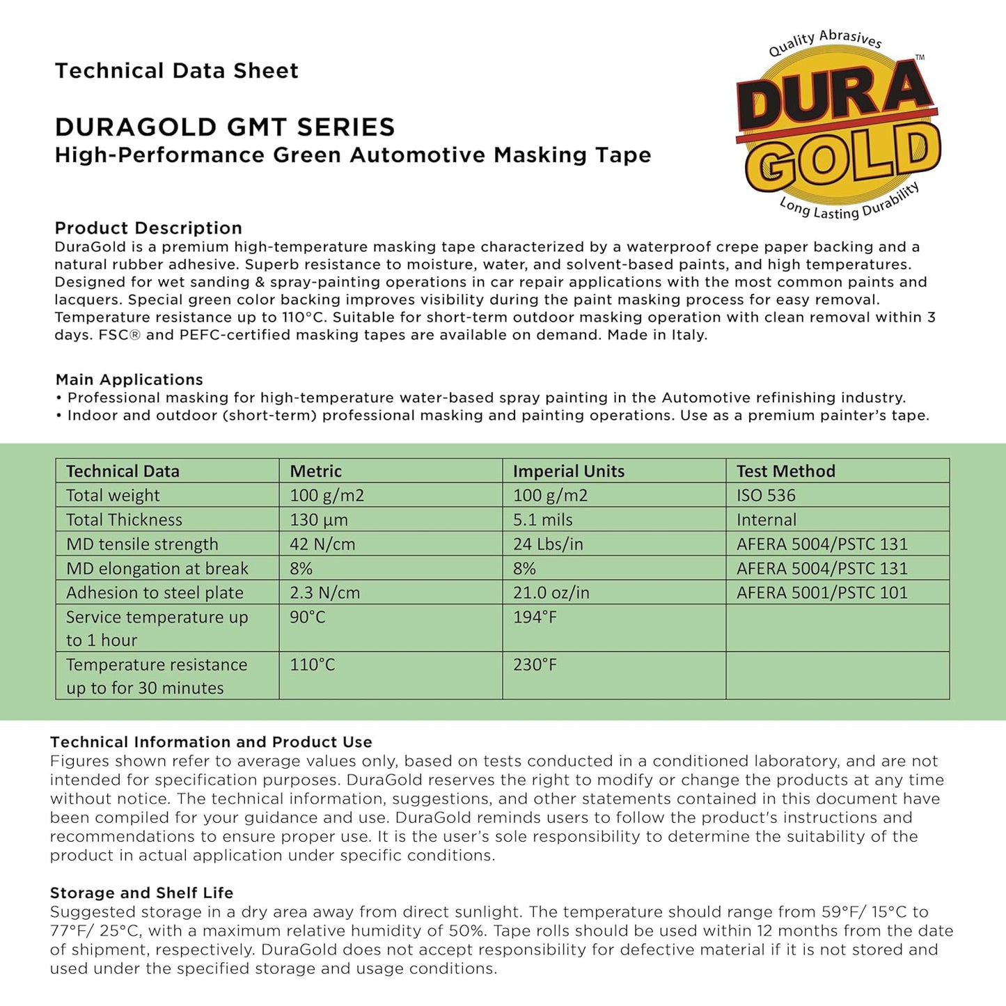 Dura-Gold Green Automotive Masking Tape 3/4 Inch (0.7 Inch x 55 Yards), Case of 48 Rolls - Premium High-Performance, Heat Resistant - Auto Refinish Painting, Car Detailing, Autobody, Painters Tape