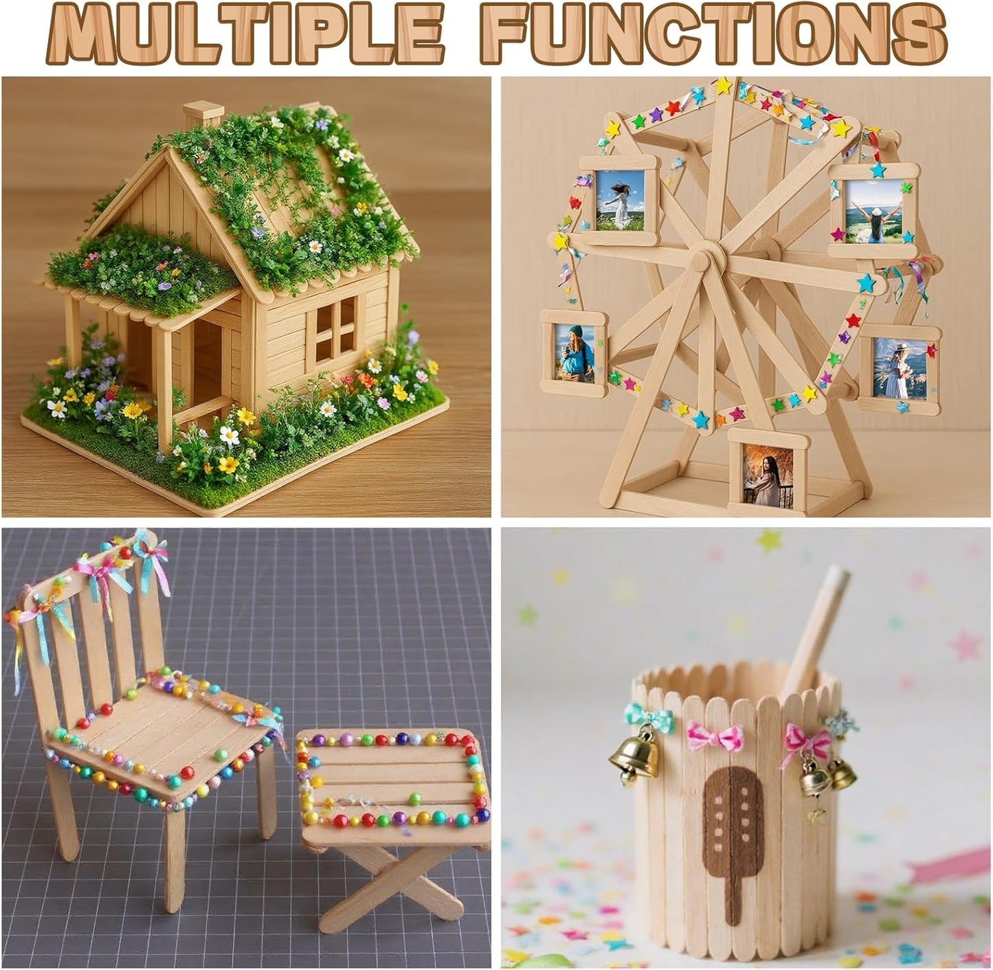 400PCS Wooden Craft Sticks Kits, 4.5 inch Natural Popsicle Wood Sticks with Hot Glue Gun and Sticks for Ice Pops Waxing Hair Removal and Wax Supplies Classroom DIY Paint Craft Project Tongue Depressor