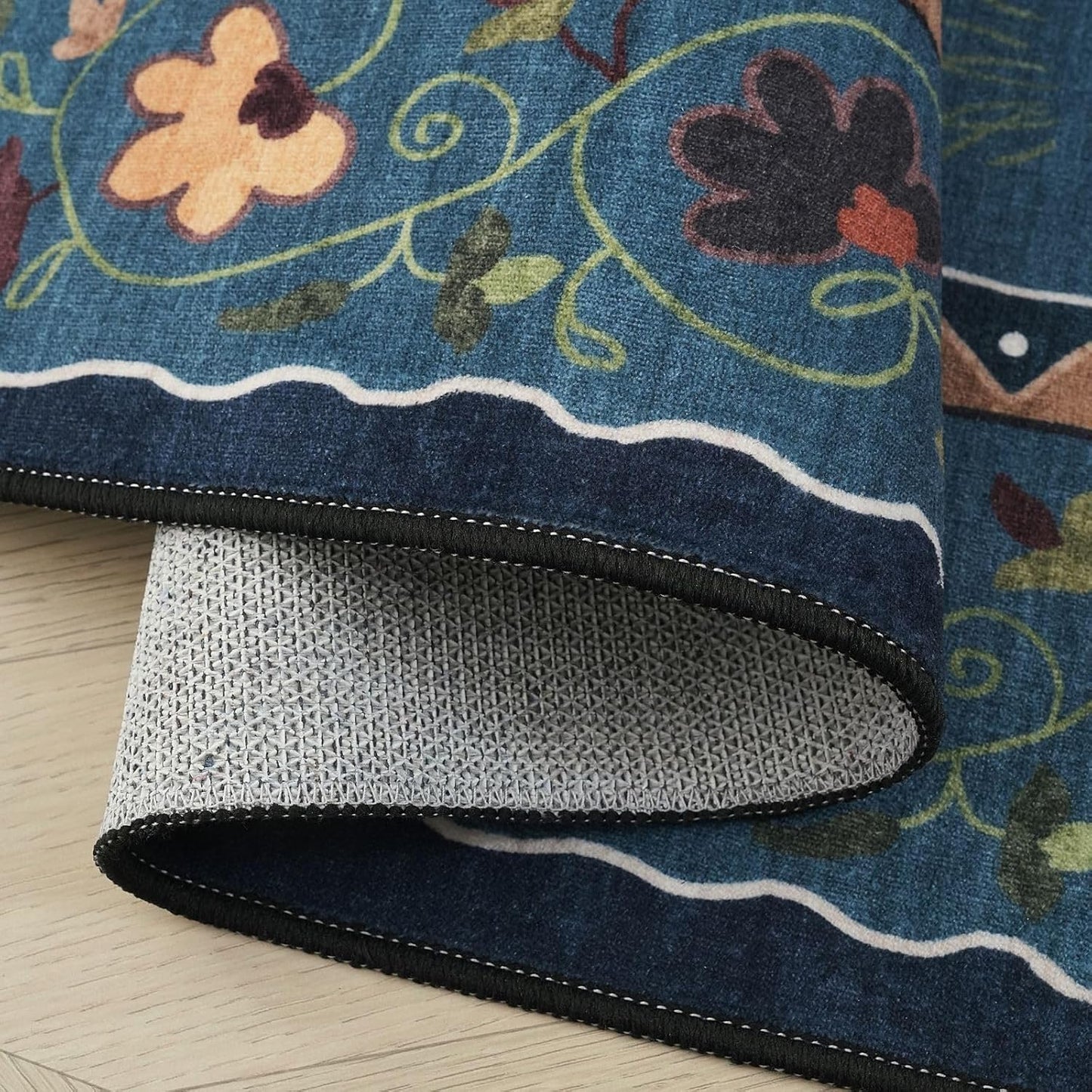 Rugcomf Door Mat Indoor Entrance 2x3 Rug Machine Washable Boho Floral Animal Cat Small Area Rug Non-Slip Low Pile Throw Rugs for Entryway Kitchen Front Door Indoor Entry Kids Room, Pearl Gentian Blue