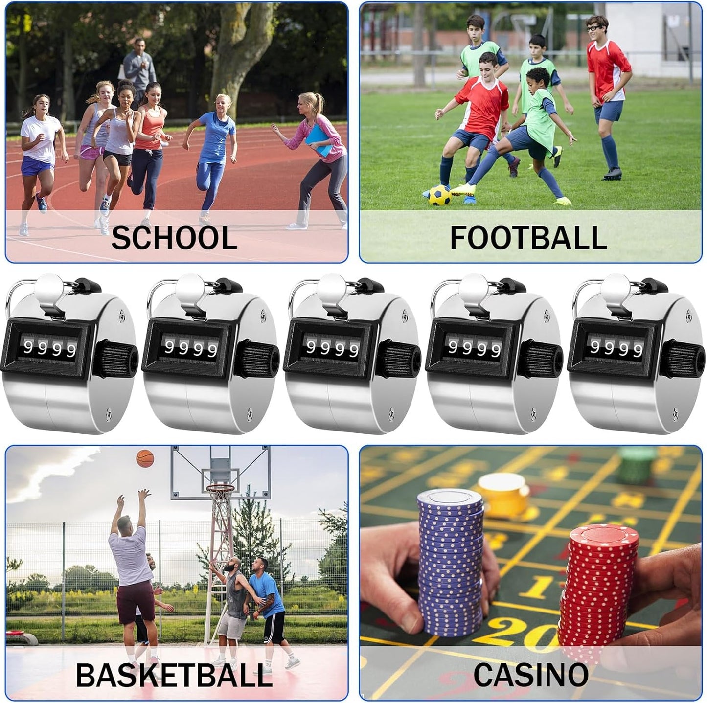 FEBSNOW Handheld Tally Counter Clicker 4 Digital Number Click Counter for School Event Golf Sports Office Stadium