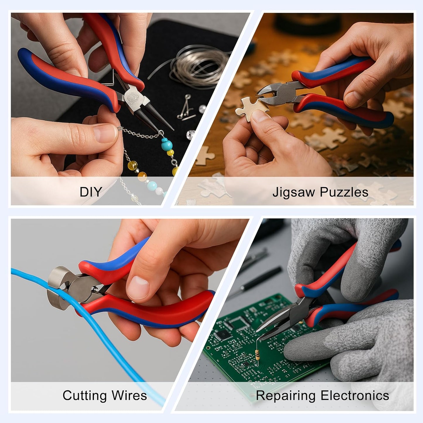 Needle Nose Pliers Set - 8 Pcs High Hardness Carbon Steel Mini Pliers with Ergonomic Handle, Automatic Shrapnel Design, and Multiple Types of Jaws for Repairing Electronics and Cutting Wires