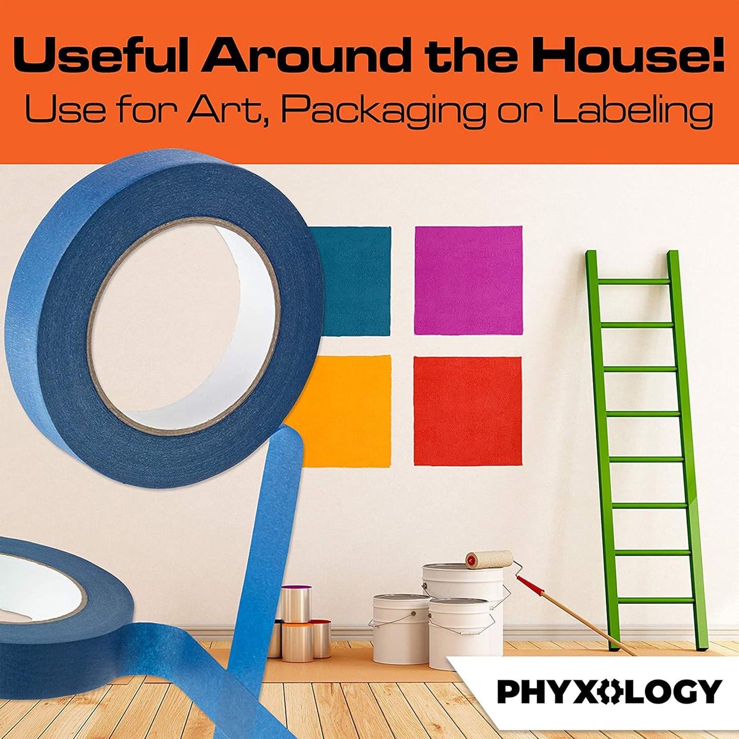 No-Residue 1 Inch, 60 Yard Blue Painters Tape 1 Pk. Easy-Tear, Pro-Grade Removable Masking Tape Great for Home, Office, Commercial Contractor. Clean, Drip-Free Painting w/Wide Crepe Paper Rolls