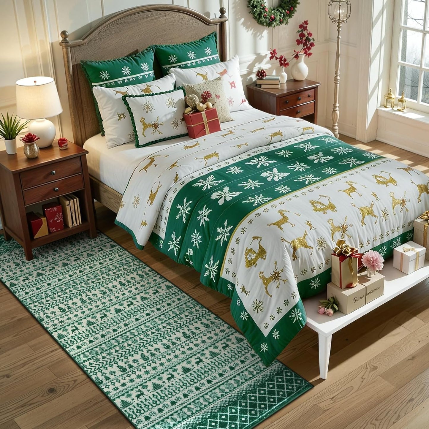 Christmas Kitchen Runner Rug, 2x6 Rug Runners for Hallways Non Slip, Low Pile Soft Washable Bathroom Runner Rug, Xmas Winter Holiday Home Decor Carpet Runners for Bedroom Laundry