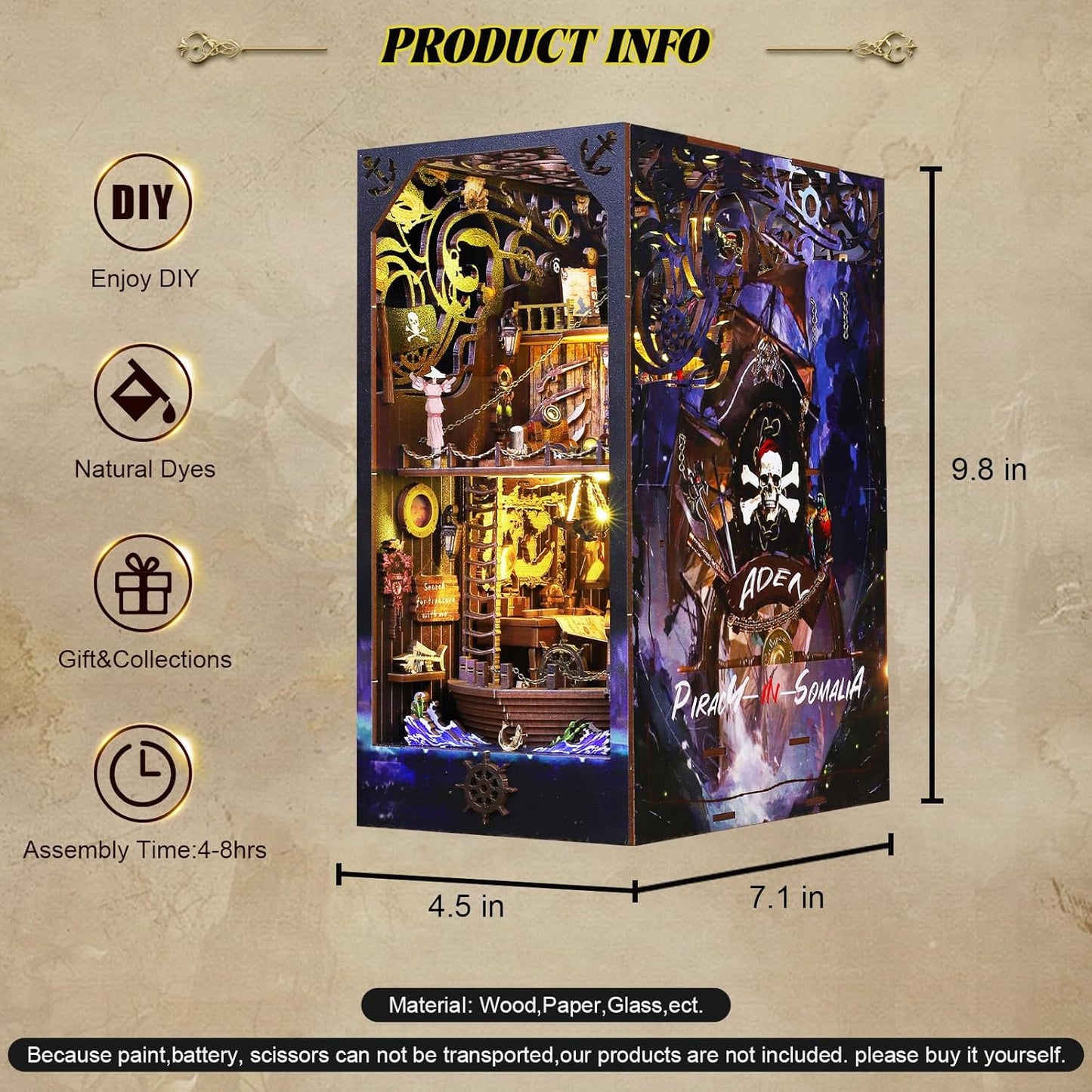 DIY Book Nook Kit Booknooks Bookshelf Insert Decor Miniature House Kits with Sensor Light 3D Puzzles Wooden Dollhouse Arts & Crafts for Adults/Teen Gifts (Aden)