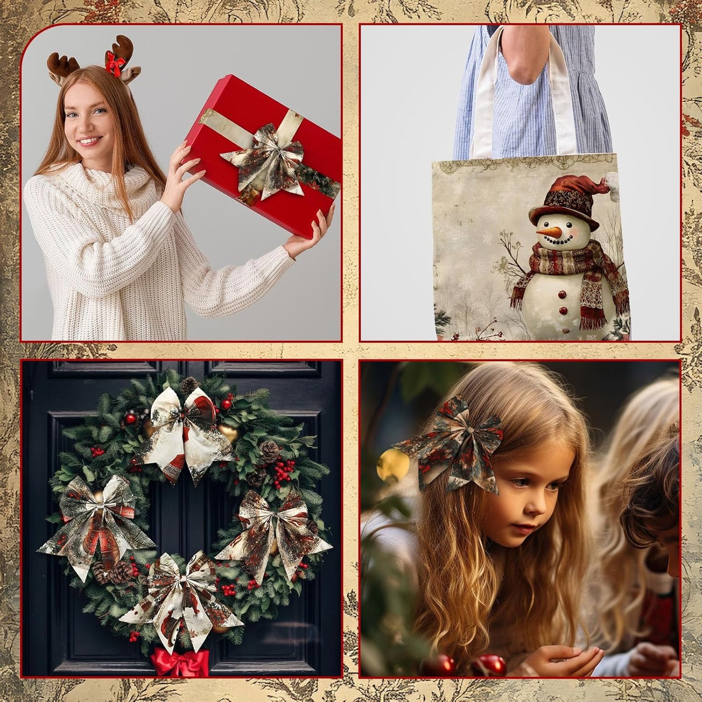 Ganeen 60 Pcs 10 x 10 Inch Vintage Christmas Quilting Fabric Squares Santa Snowman Fat Patchwork Precut Strips Watercolor Nutcracker Fabric Bundles for Winter Xmas DIY Craft Sewing Handmade Material