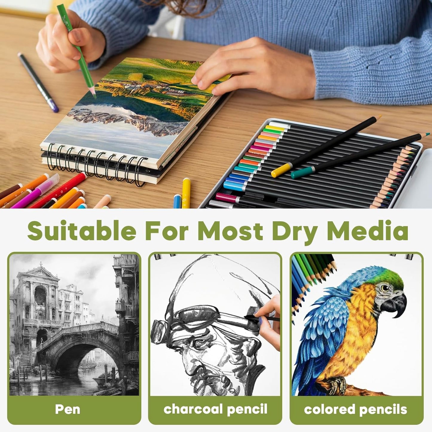 CONDA 5.5 x 8.5 Sketchbook Book - Top Spiral Bound Pad, 2 Packs of 100-Sheets (68lb/100gsm) Acid Free Artistic Paper for Drawing, Painting, Writing - Ideal for Beginners Artists