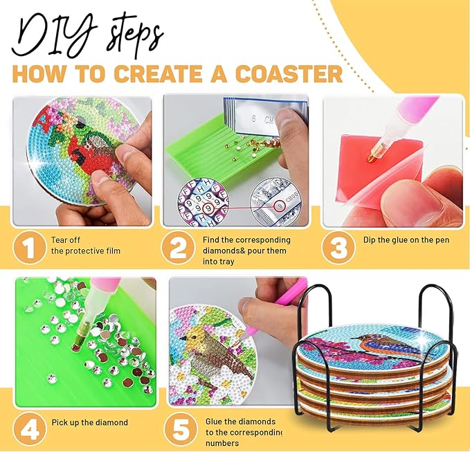 8 pcs Diamond Painting Coasters | Diamond Art Coasters | Birds Diamond Art Painting | Perfect Art Craft Gift for Birds Lover, Dad, Mom, Grandparents, Brother, Sister.
