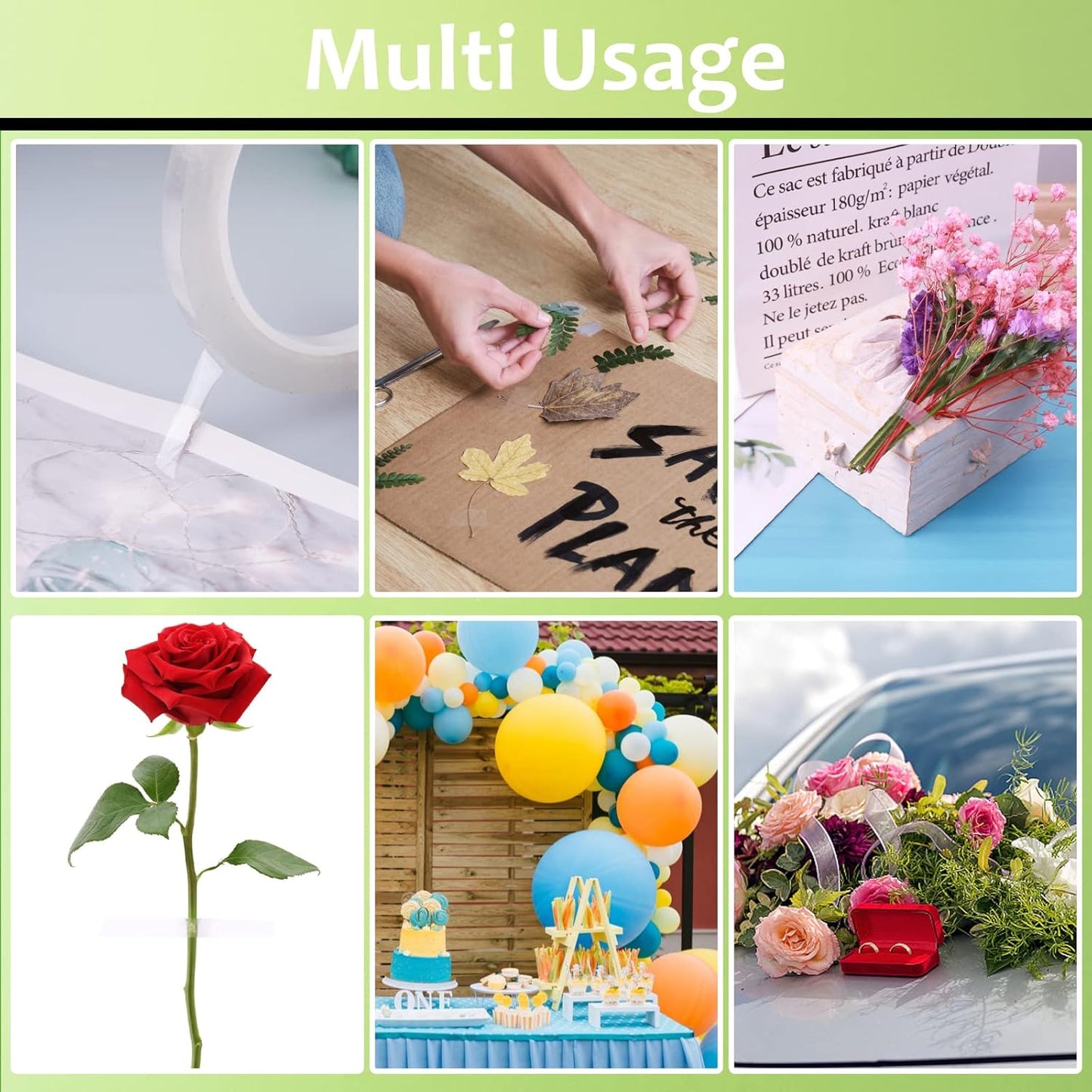 GLAMFIELDS 6 Rolls 1/4" Floral Tapes, Clear Floral Tape, White Floral Tape for Bouquet Stem Wrap, Waterproof Florist Tape for Flower Arrangements Supplies Craft Corsages Wedding 60 Yd/Roll