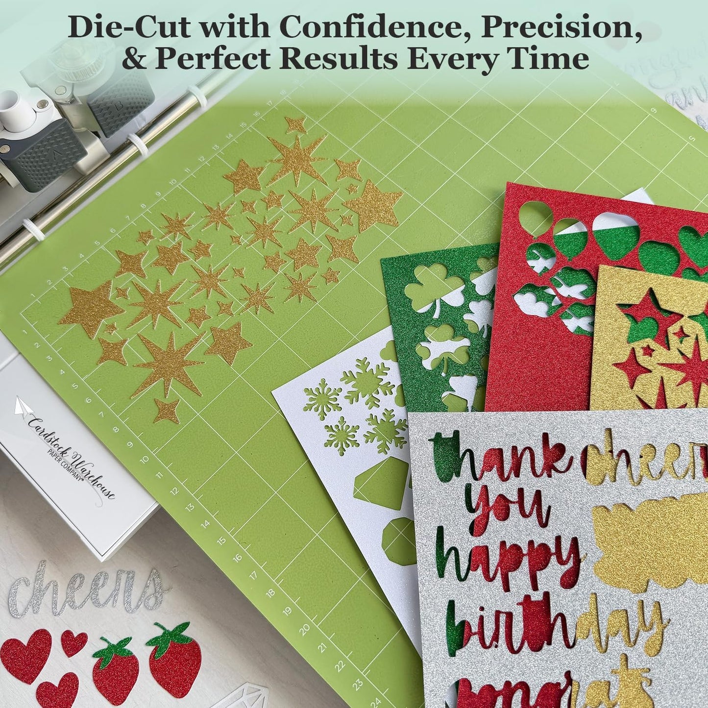 Cardstock Warehouse Diamond Print Inkjet Glitter - Premium Green Glitter Cardstock Paper โ 15 Sheets, 8.5 x 11" - 104 lb/280 GSM for Inkjet Printing, Die-Cutting, Card Making, Crafts, and DIY Projects