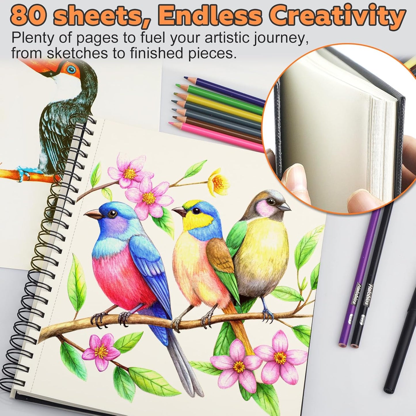 9" x 11" Sketch Book,1 Pack 80-Sheets (68lb/100gsm),Double-Sided Hardbound Sketchbook, Spiral Bound,Acid Free Paper Painting Drawing Writing Sketching Pad for Kids Adult Teens Girls Boys