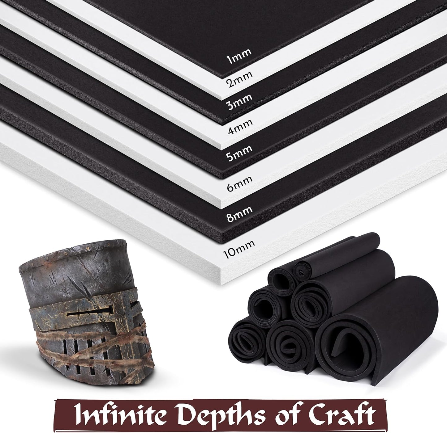 Shape Retention EVA Cosplay Foam 4mm (1mm-10mm) 14x39 inch Black or White High Density EVA Foam Sheets. Premium 85 kg/m3 Heat Shape Material for DIY Convention or Halloween Costumes by The Foamory