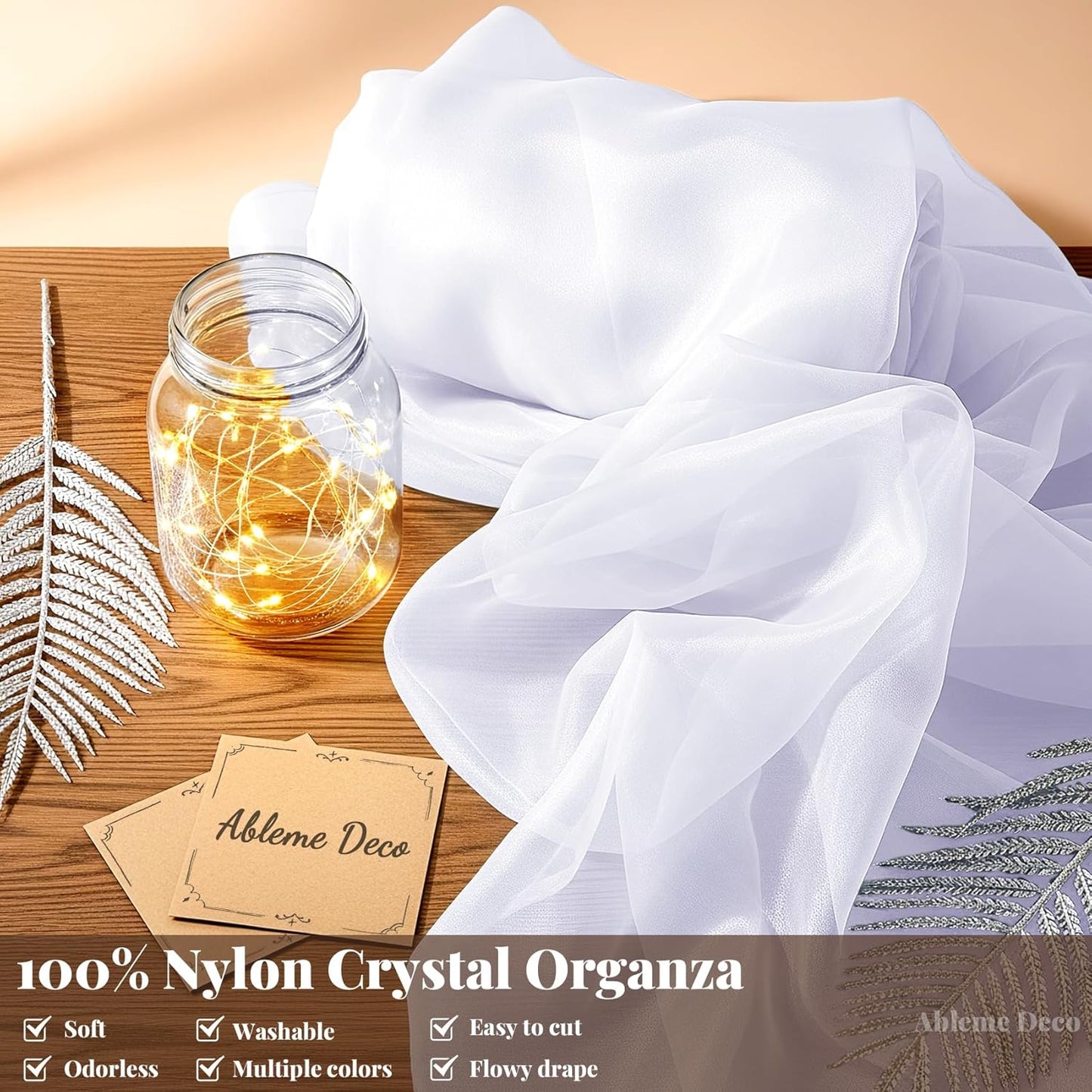 Sheer Fabric 60" x 1 Yards (3 ft) Organza Fabric by The Yard for DIY Wedding Decorations Craft Projects Party Backdrops Bows (White)