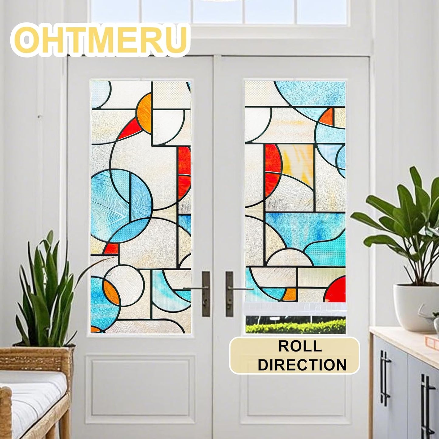 3D Stained Glass Window Privacy Film, Heat Control UV Blocking Static Cling Decorative Window Film for Bathroom,Front Door,Home Non Adhesive,23.6 x 35.4 inches Mondrian Fantasy