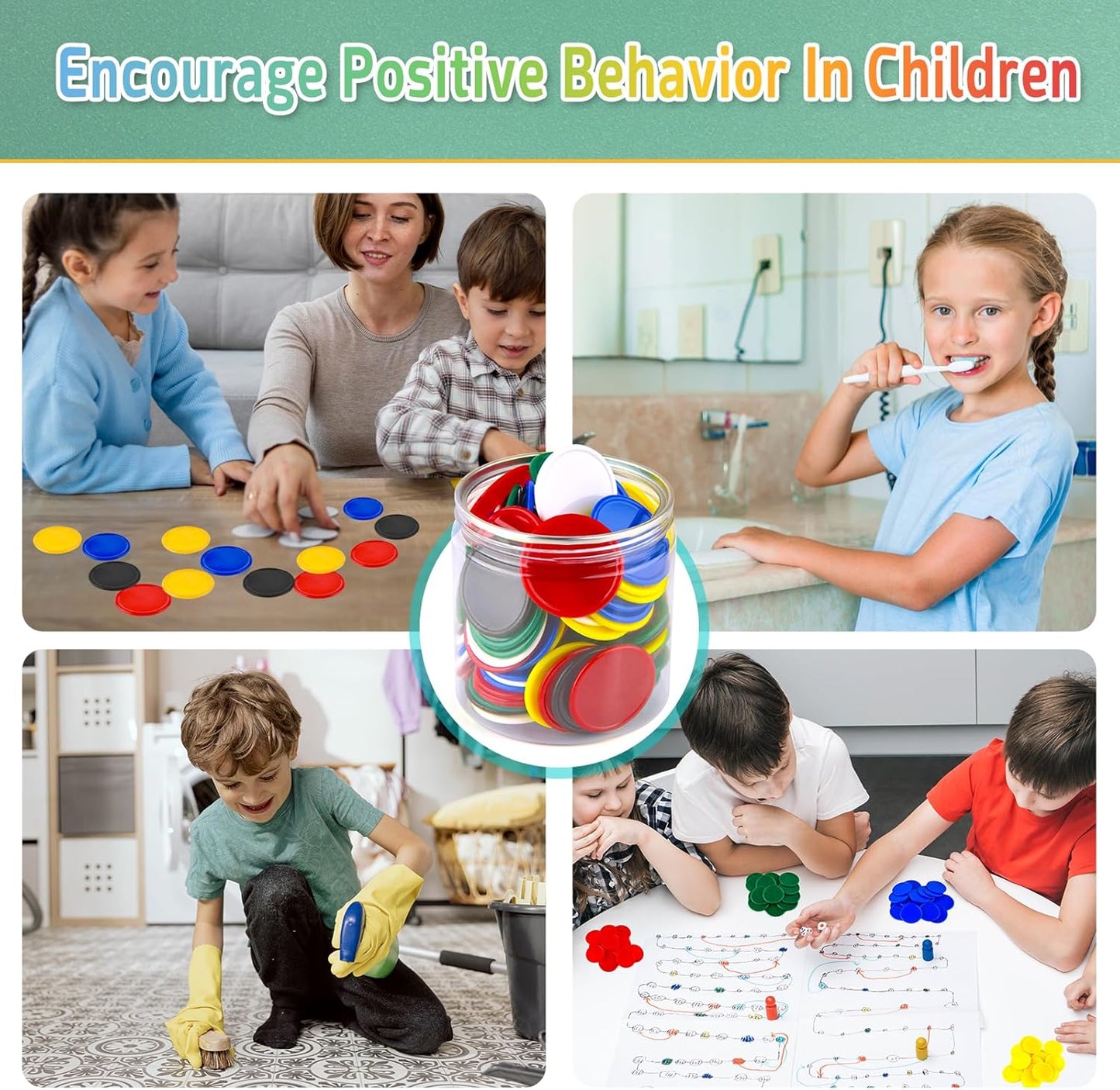 Coopay 600 Pieces 1.5 Inch Plastic Bingo Chips Learning Counters Disks, 6 Colors Counting Discs Markers for Math Practice and Poker Chips, Card Game Tokens, Teaching Rewards, 38 mm