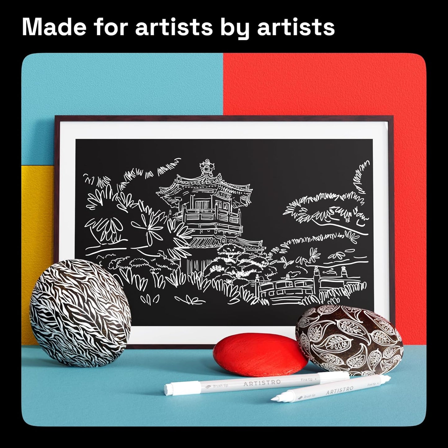 ARTISTRO 2 White Dual-Tip Acrylic Paint Pens - Multisurface Markers for Glass, Rock, Fabric, Wood, Plastic & More - 1 mm Fine & Brush Tips