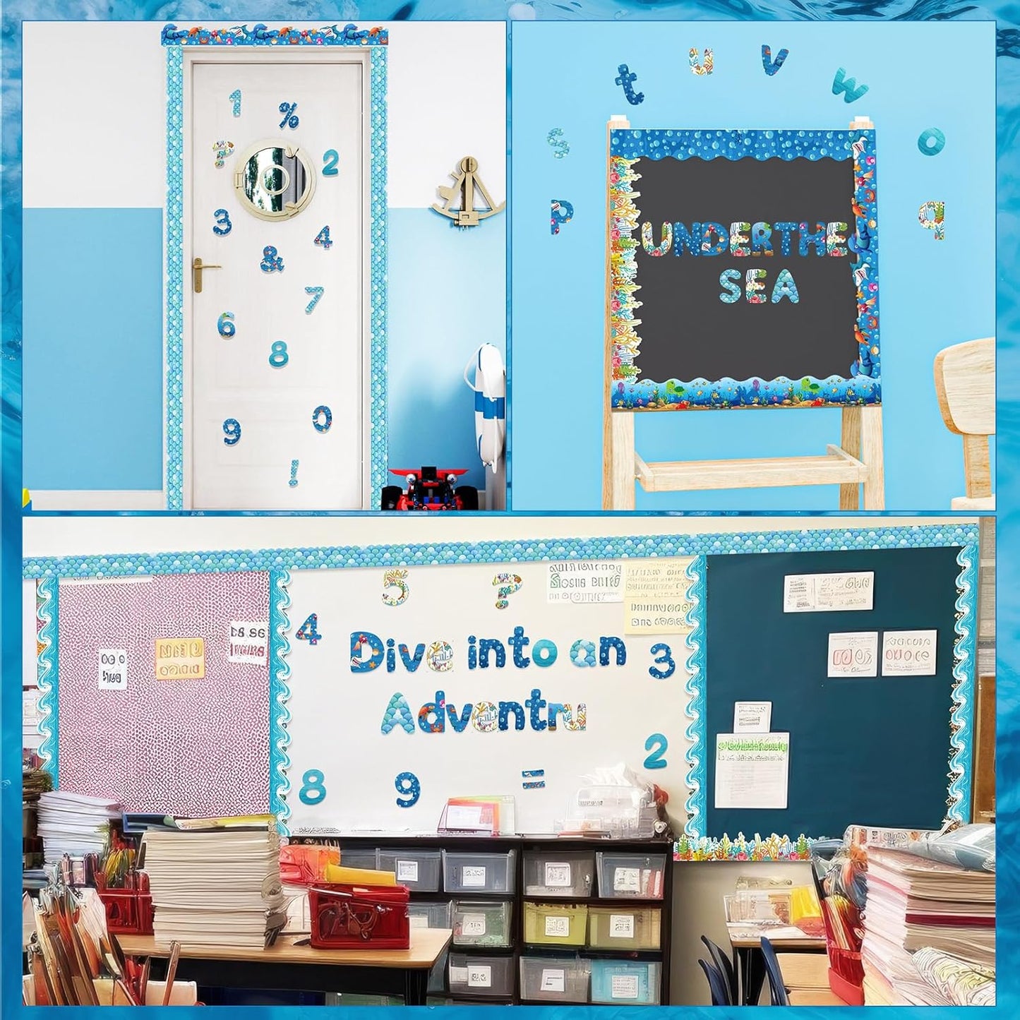 221 Pcs Bulletin Board Letters Round Alphabet Number Punctuation Symbol Combo Letter Cutouts Classroom Decoration for School Classroom Chalkboard Poster Board(Ocean Round)