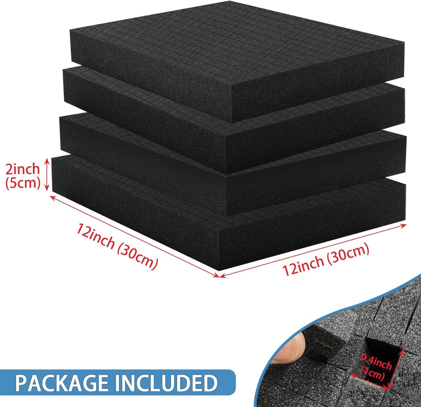 Coengwui Pick and Pluck Foam Inserts, Pre-cubed Pick Apart Sheets for Crafts Toolbox Game Box Camera Cases Drawer Storage (4Pcs 12 x 12 x 2 Inch)