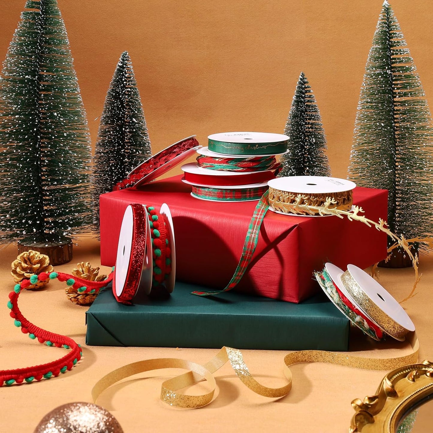 LaRibbons Christmas Ribbons for Crafts 10 Rolls Assorted Ribbon for Gift Wrapping, Hair Bows, DIY Crafts, Home Decor 47 Yards