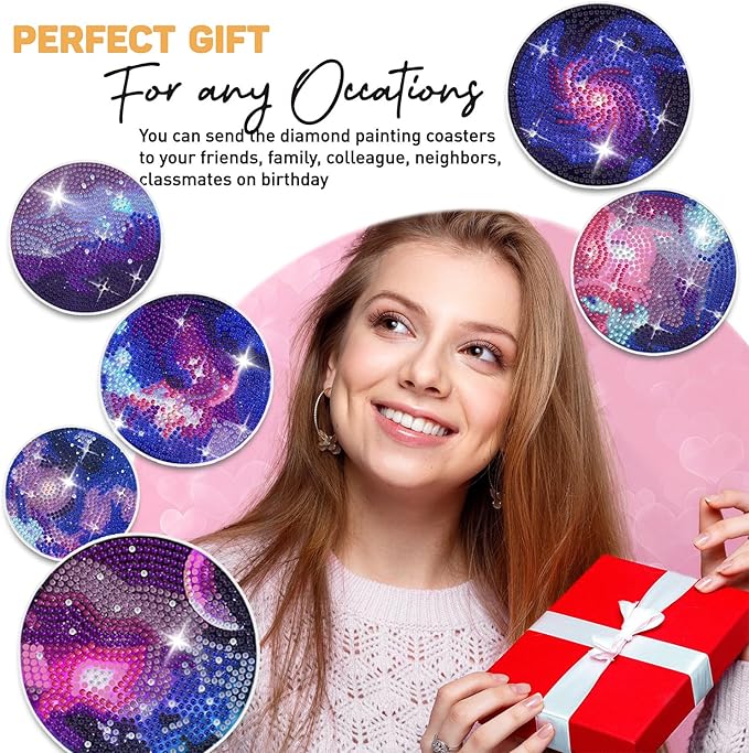 8 pcs Diamond Painting Coasters | Diamond Art Coasters | Galaxy and Nebula Diamond Art Painting | Perfect Art Craft Gift for Galaxy Lover, Dad, Mom, Grandparents, Brother, Sister.