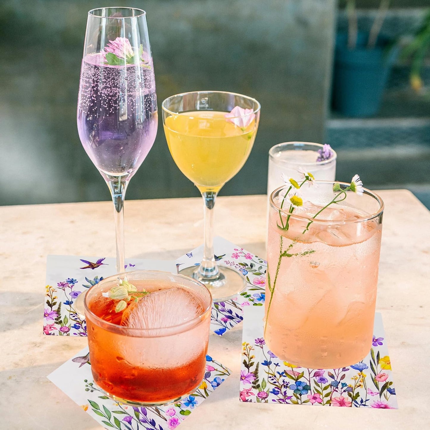 Cocktail Napkins 80 Pack 2 Ply Floral Beverage Luncheon Dinner Paper Napkins Flower Print Disposable Napkins for Wedding Anniversary Celebrations, 5X5 Inches Folded