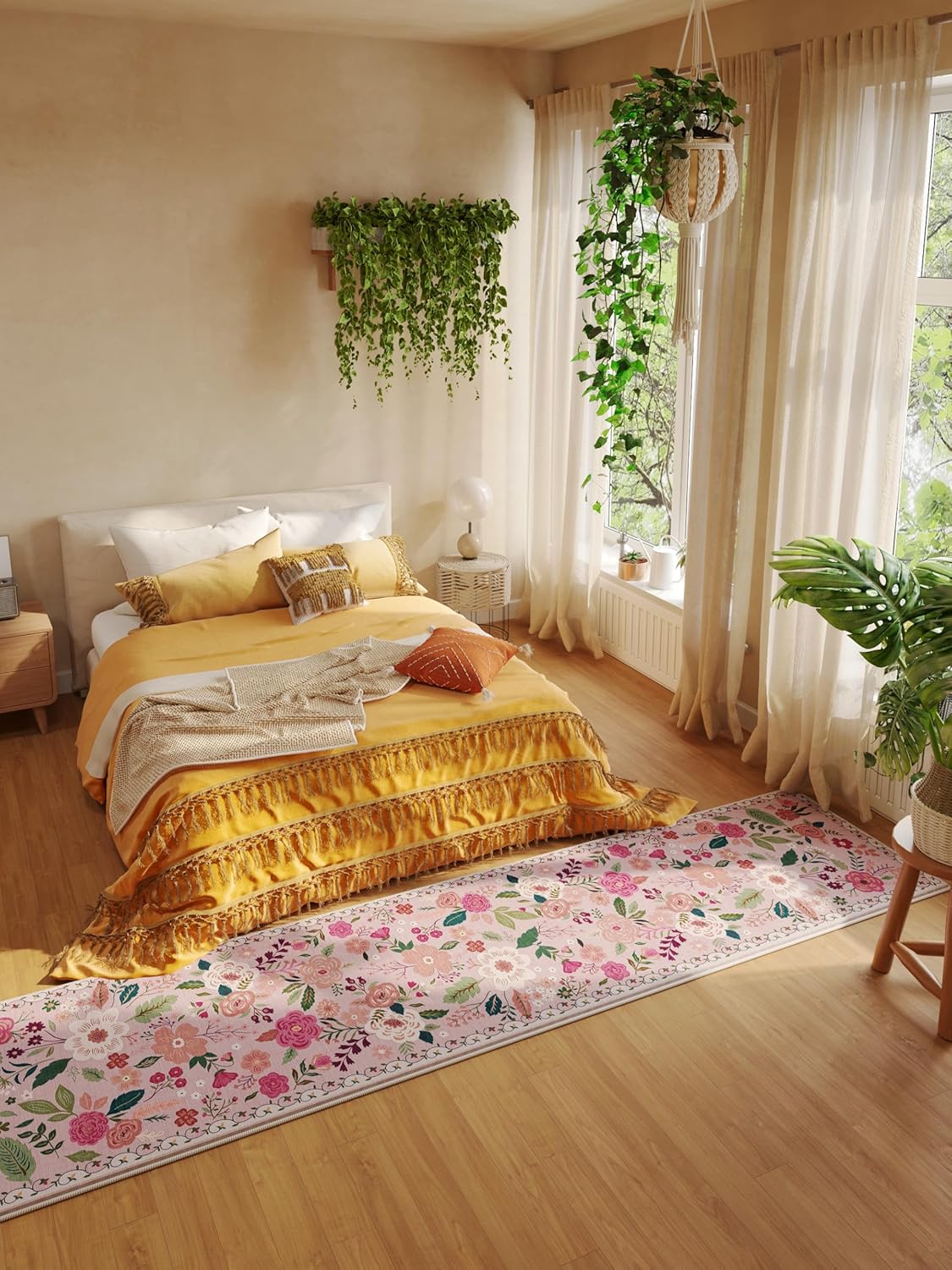 Rugcomf Runners for Hallways Kitchen Runner Rug Non Slip 2'x 10' Long Washable Rugs with Rubber Backing Soft Floral Carpet Runner for Hallways, Kitchen, Laundry, Bedroom, Bathroom(Pink)