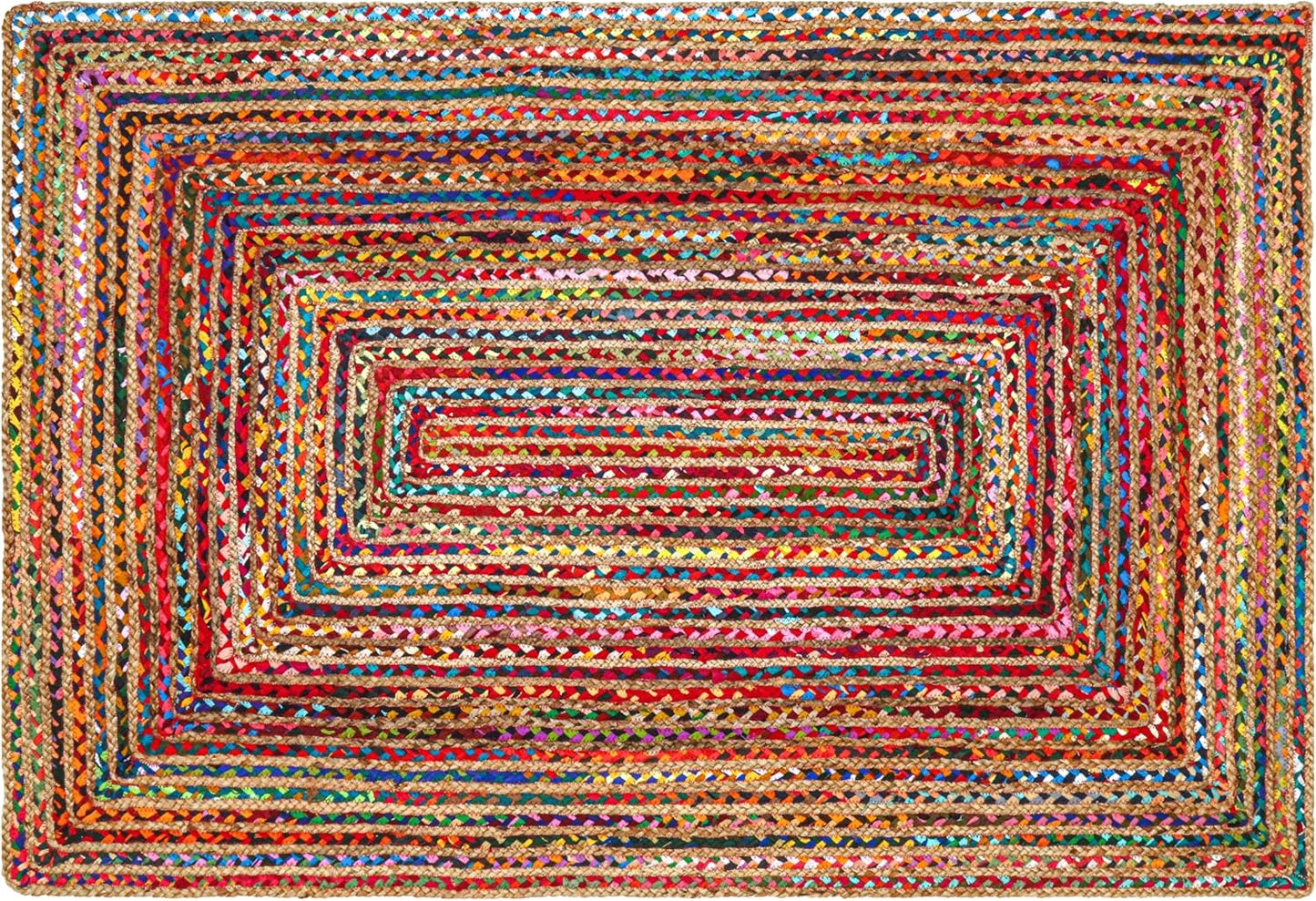 4'x6' Handwoven Jute Chindi Area Rug - Colorful Boho Rugs for Living Room - Hand Braided Multicolor Bohemian Rug for Farmhouse, Bedroom, Dining Room, Classroom, Hallway, Kitchen, Office