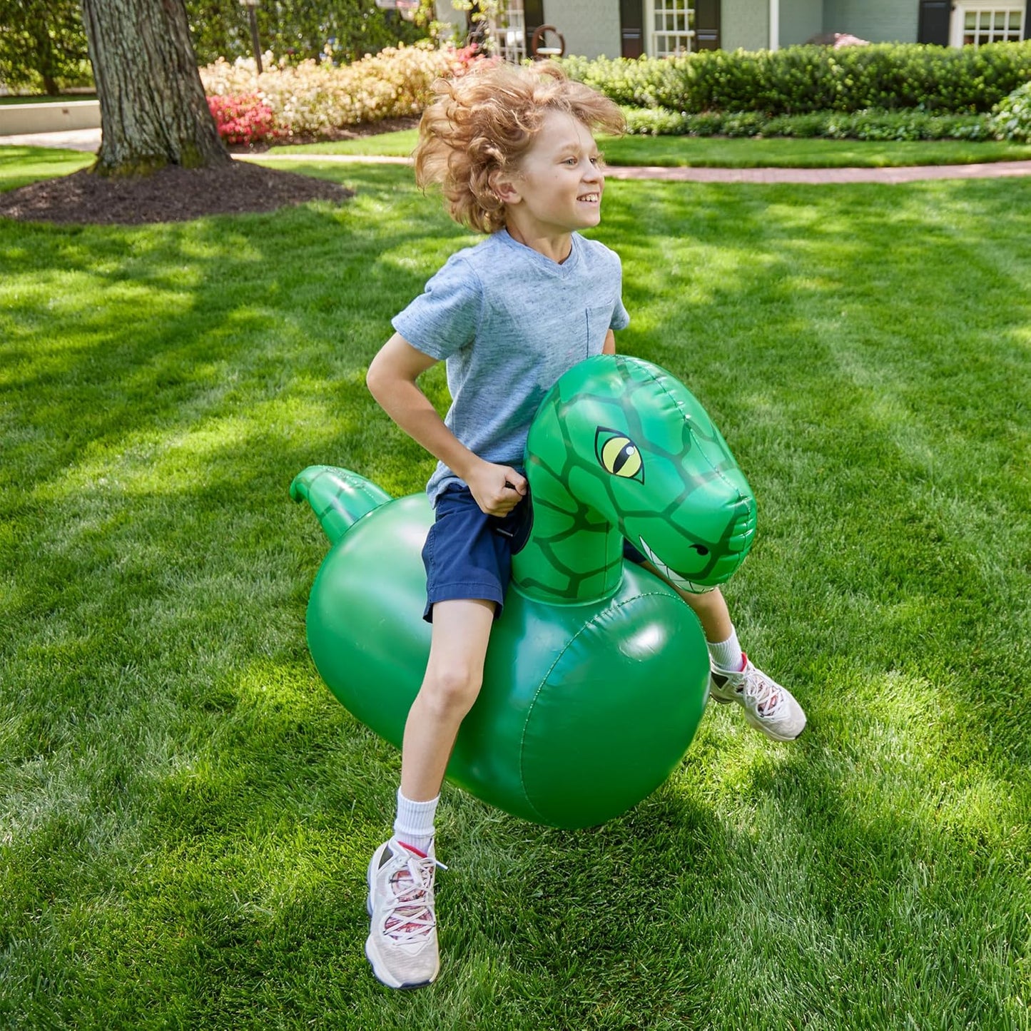 Hearthsong Hop N Go Inflatable Dino Riding Bouncy Hopping Toys for Kids Ages 5+ - Ride On Bouncer Animal Hopper Jumping Toys for Outdoor Games
