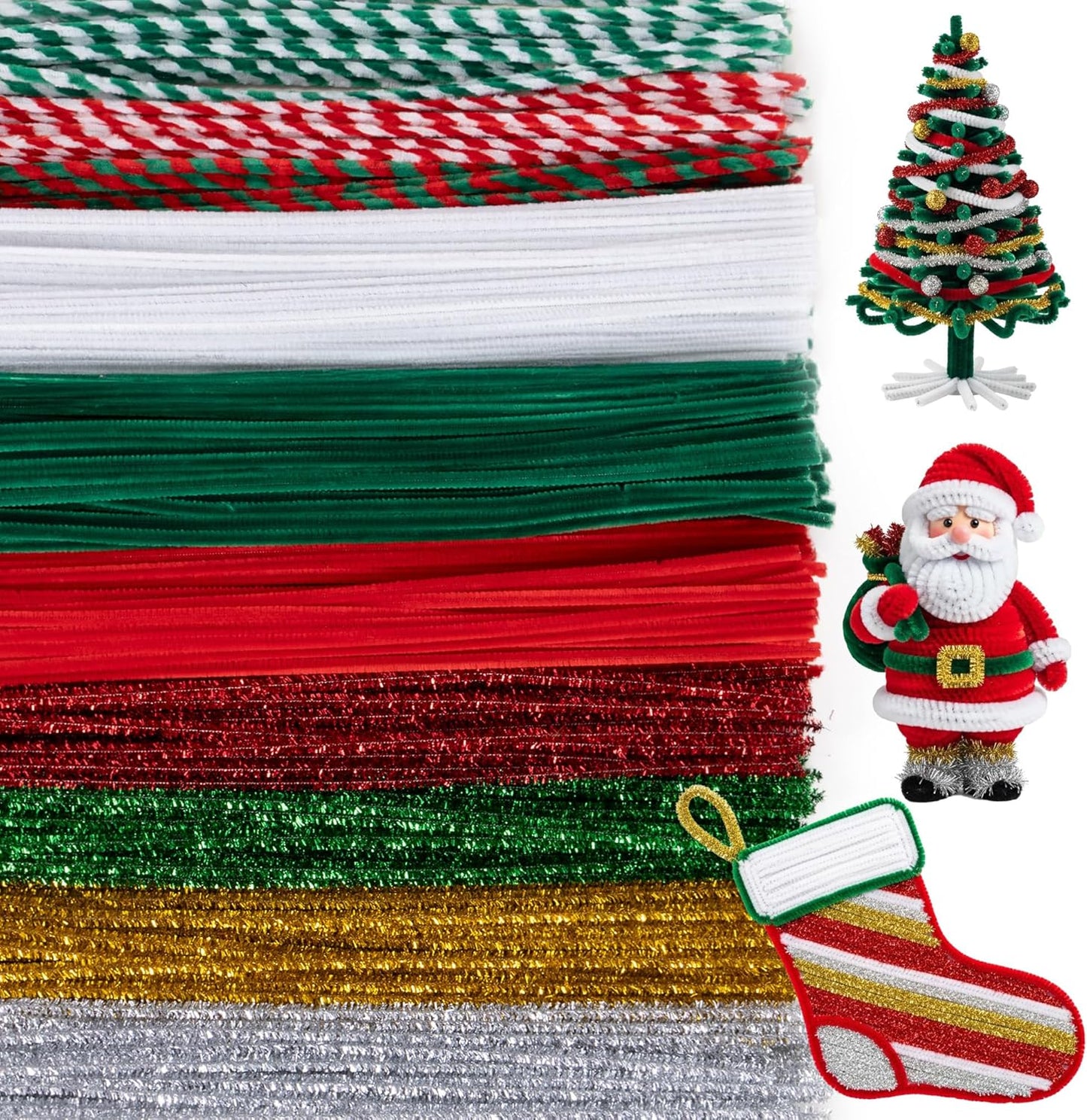 Caydo 500 Pieces Christmas Pipe Cleaners, Chenille Stems, Pipe Cleaner Crafts for DIY Art and Craft Projects Creative Gift Party Decorations