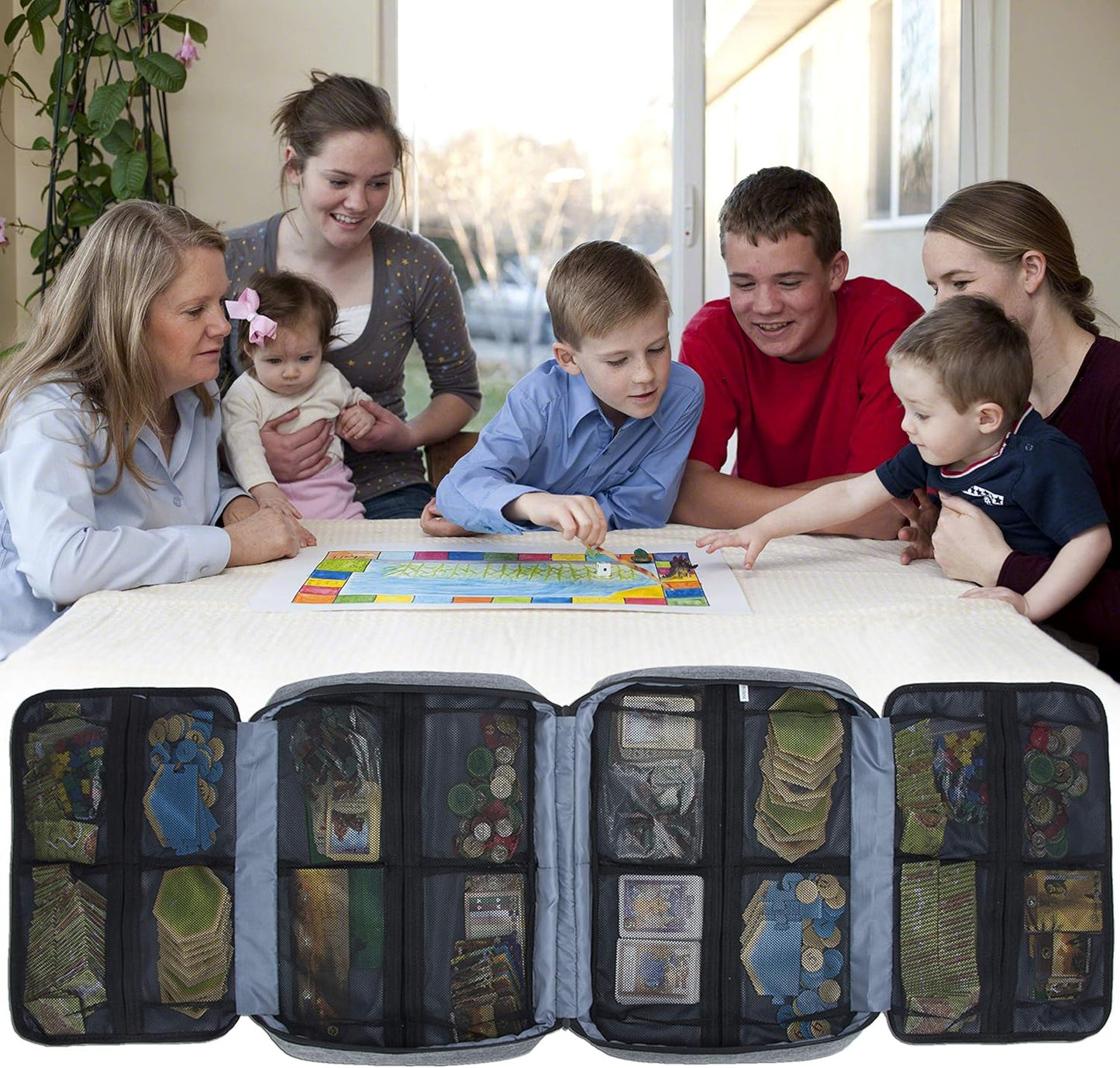 KISLANE Board Game Carrying Case with 18 Pockets for Board Games, Pieces, Tokens, Cards and More, Expandable Board Game Storage Solution for Travel, Party, Gathering