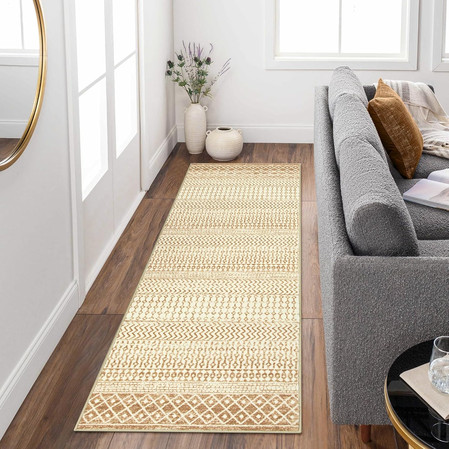 Boho Rug Runners for Hallways, 2x6 Ultra Soft Non-Slip Vintage Kitchen Mat, Stain Resistant Washable Farmhouse Rug Carpet Runner for Bedside Laundry Room Bathroom Doorway