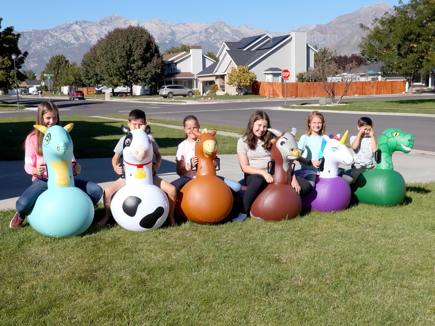 Hearthsong Hop N Go Inflatable Blue Dragon Bouncy Riding, Hopping Toys for Kids Ages 5+ - Ride On Bouncer Animal Hopper Jumping Toys for Outdoor Games (2 Pack)